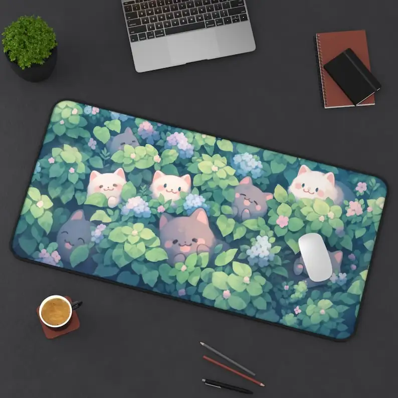 

Cute Cat and Plant Mouse Pad Large Rubber Base Anti-slip PC Desk Accessories Mousepad for Office & Gamer Keyboard Mats Decor Mat