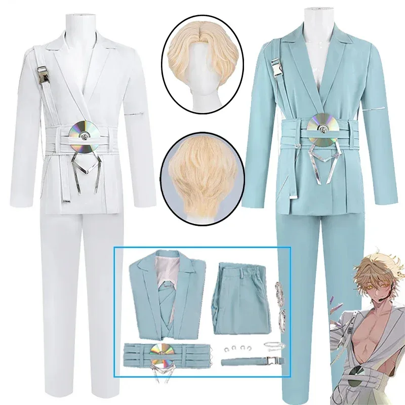 2 ألوان الغريبة المرحلة لوكا تأثيري R7 وميض ذهب الدعاوى زي شعر مستعار ديكور ملابس الحفلات أداء موحد بدلة بيضاء هالوين