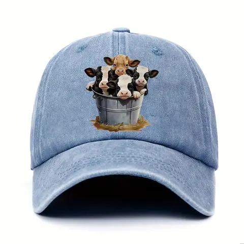 Cute cow print baseball cap with adjustable brim for outdoor sun protection and casual duckbill cap suitable for men and women