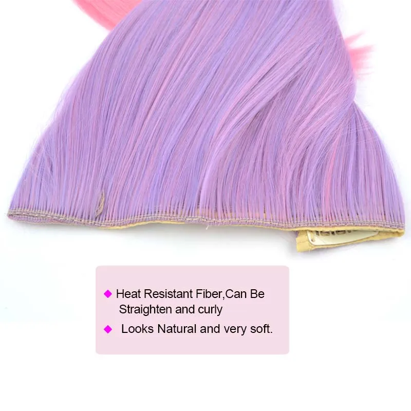 Clip in One Piece Hair Extension Long Straight Synthetic Black Blue Gray Green Ombre Color Hairpieces