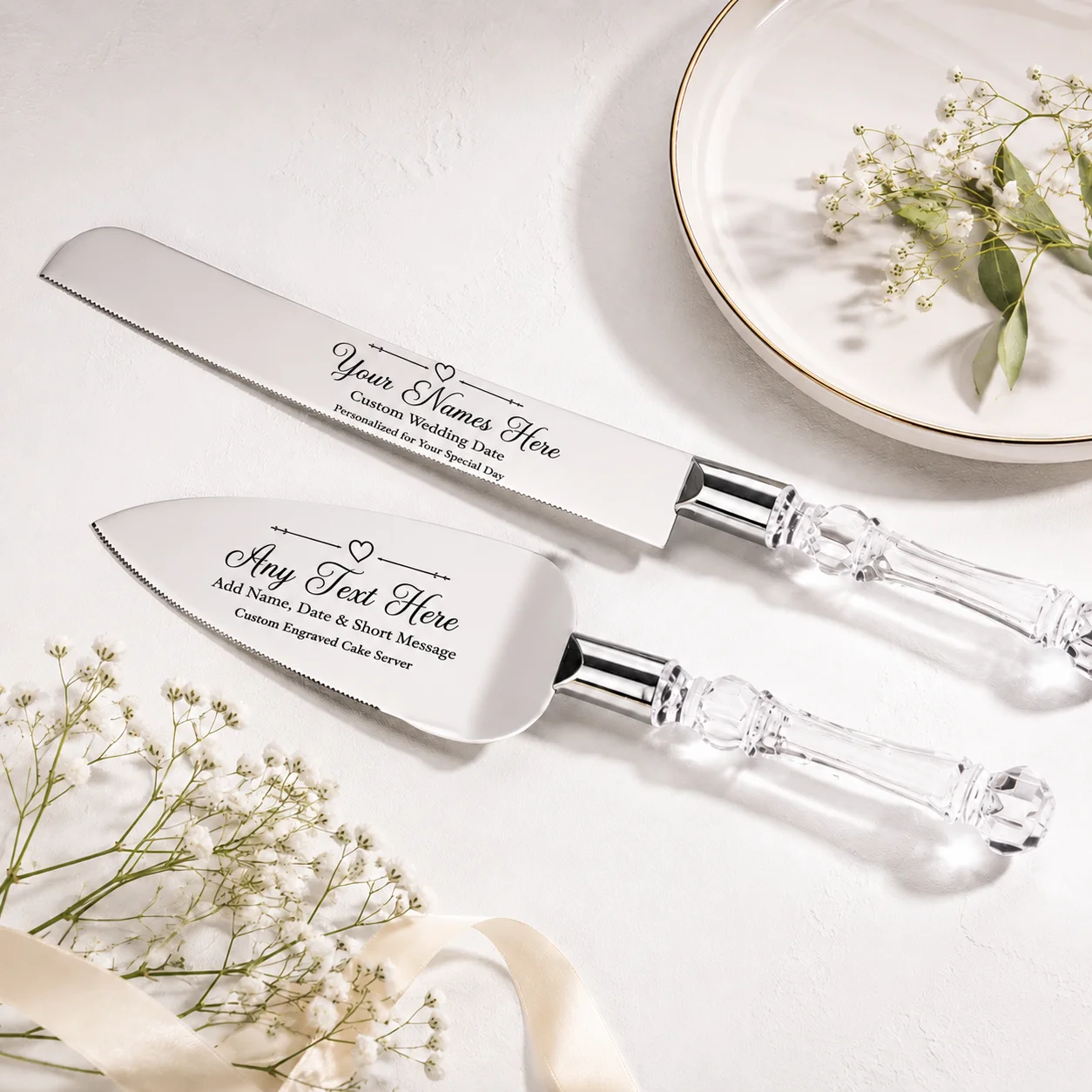 Personalized Wedding Cake Knife and Server Set Custom Engraved Stainless Steel Cake Cutter Shovel Dessert Cutting Set Bridal Gif
