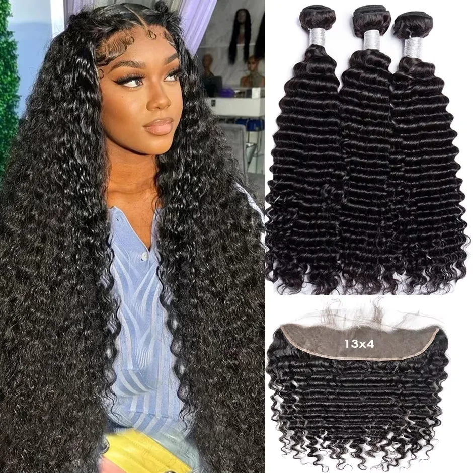 Deep Curly Bundles Human Hair 26 26 26 Inch 8a Black Color Deep Wave Design Brazilian 3 Bundle 100% Virgin Human Hair Bundles