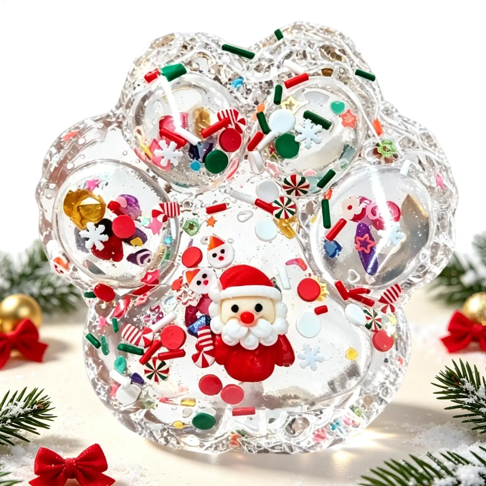 Christmas Fidget Toys Slow Rising Calm Down Cat Paw With Santa Snowman Snowflake Inside Sensory Fidget Toys For Party Home