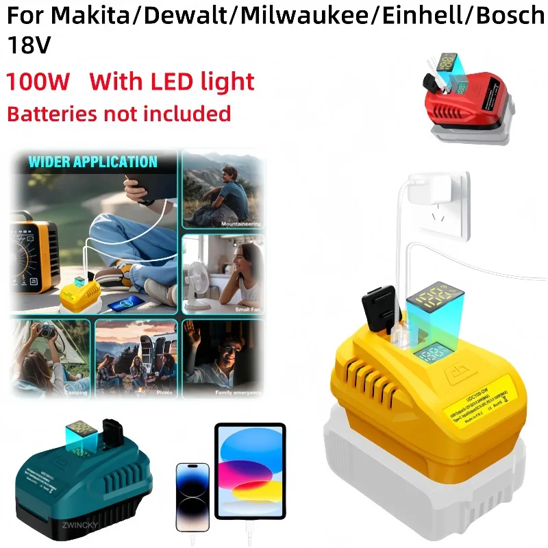 

1 шт. адаптер для зарядного комплекта для Makita/Dewalt/Milwaukee/Einhell 18 В литий-ионный аккумулятор со светодиодным дисплеем адаптер для аккумулятора