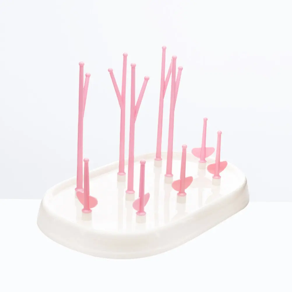 

Baby Bottle Drying Rack Pink Compact Eco-Friendly Plastic Bottle Dryer Stand Flexible Tree-Shaped Holder For Cups