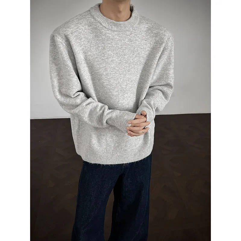 American Lazy Sle  Color Men's Knitwear round Ne Loose Wool Spring Autumn Retro Trendy Long Sve Polyester Blend