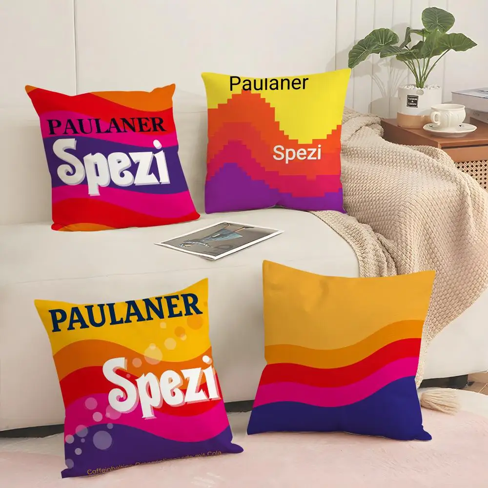 P-Paulaner Spezi Logo Cushion Cover Breathable Linen Pillow Cover Skin-Friendly Home Decor Pillowcase with Hidden Zipper