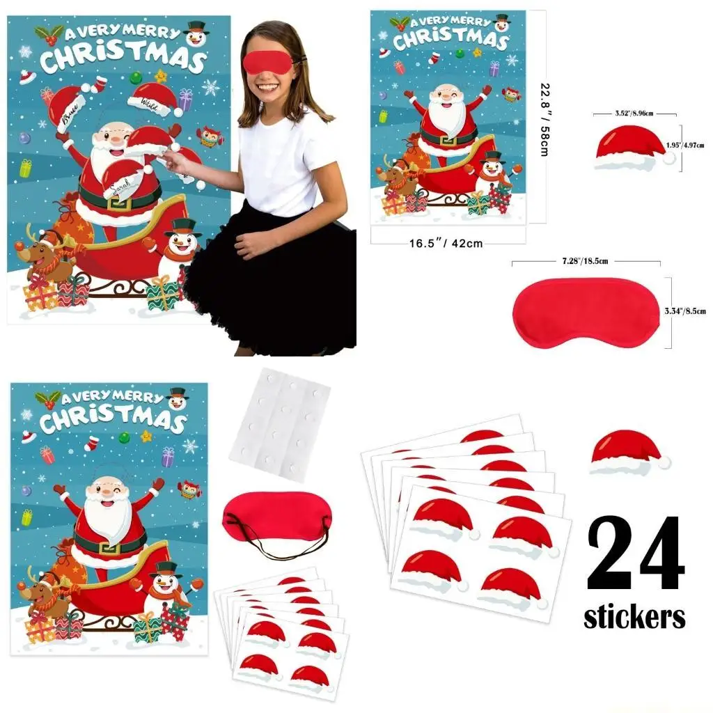 

QX2E Pin the Hat on Santa Christmas Party Games for Kid Outdoor Indoor Activity Theme Party Supplies Wall Decorations