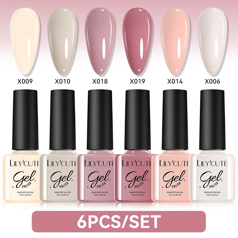 릴리큐트 6개/세트 퓨어 시리즈 젤 네일 폴리쉬 세트 글리터 세미 퍼머넌트 UV 네일 키트 베이스 매트 탑 코트 네일 아트 매니큐어