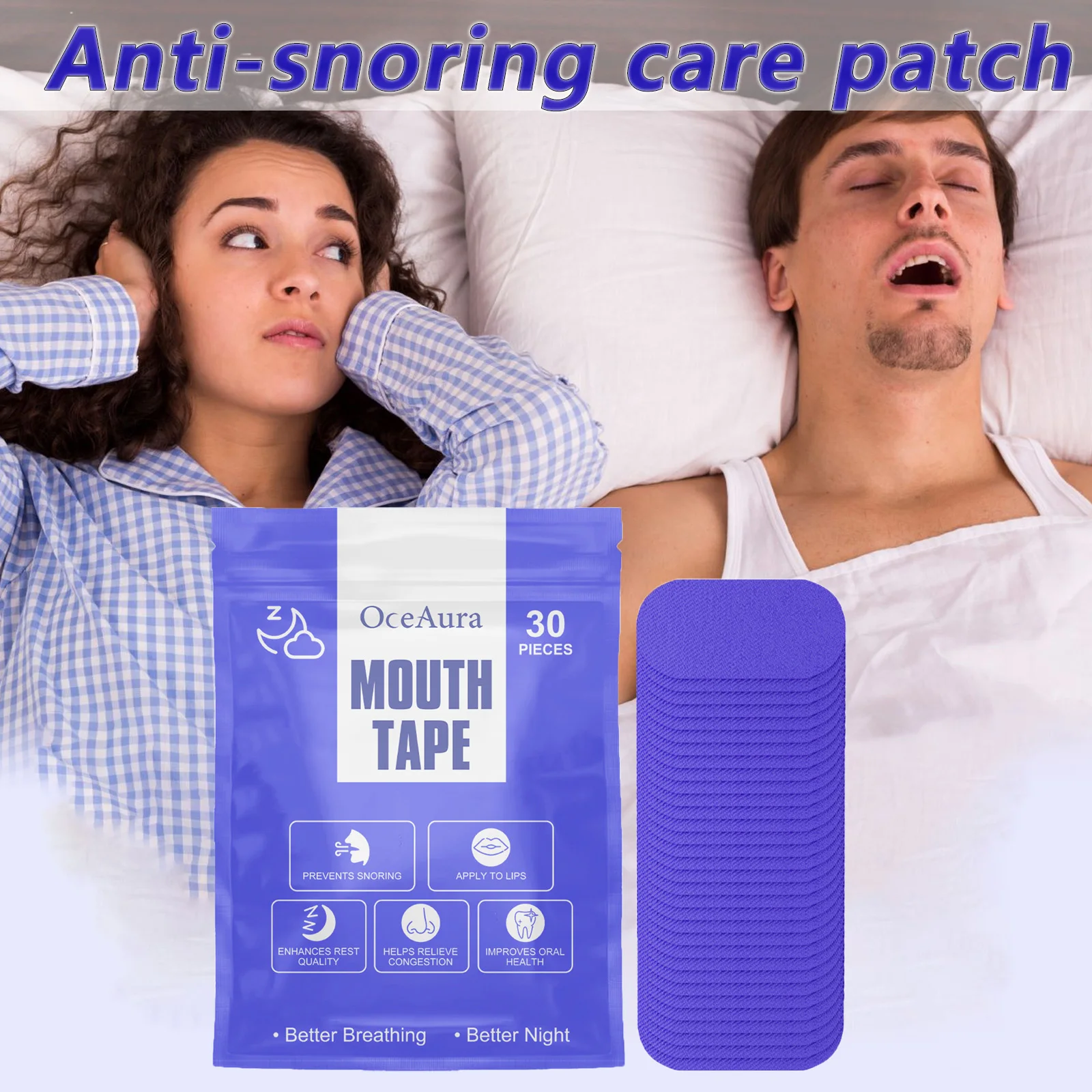 

Наклейки против храпа, 30 шт. - лента для коррекции дыхания в носу и рта для лучшего сна, инструмент для облегчения храпа, продукт для ухода за здоровьем