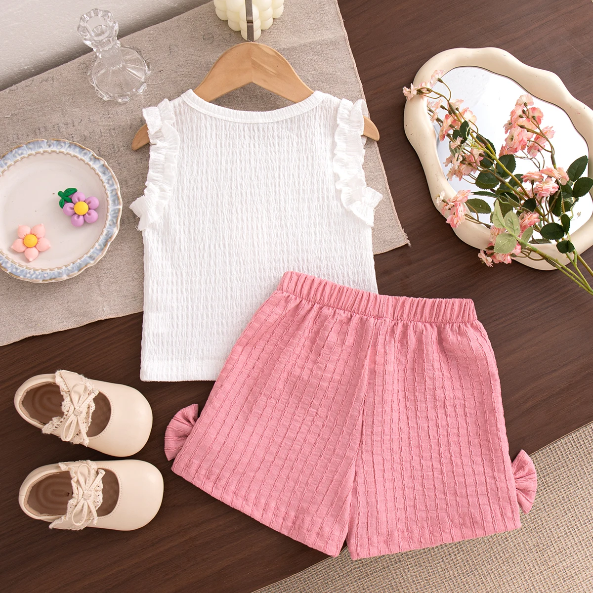 2-teiliges Baby-Set Sommer Baumwolle Frucht Ärmelloses Oberteil Schleife Shorts Baby Mädchen Set Cartoon Niedlich Strand Baby Mädchen Kleidung – Detail 5