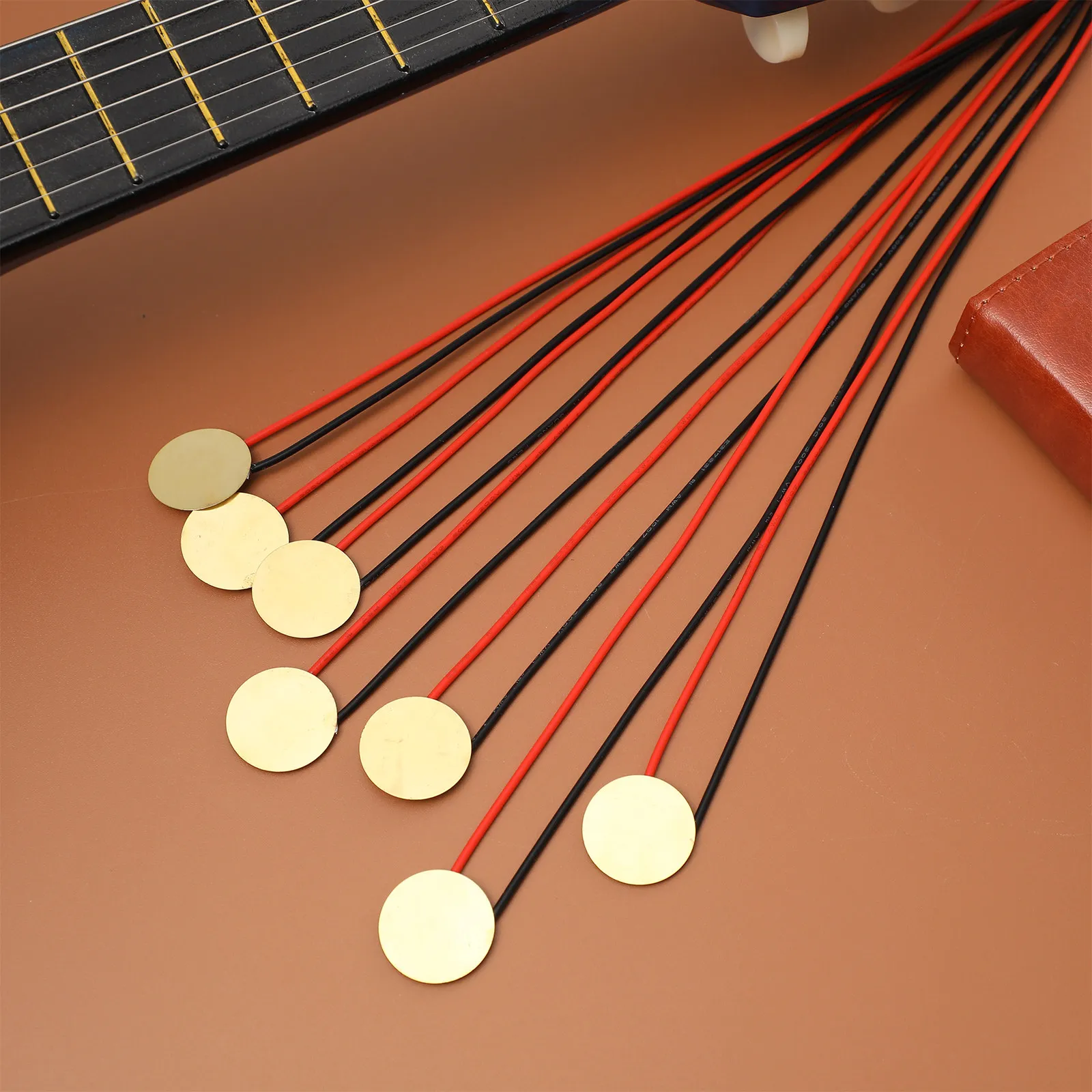 15Pcs Brass Piezo Pickup Discs Acoustic Guitar Transducer Long Cable Acoustic Instrument Sound Enhancer Piezo Pickup