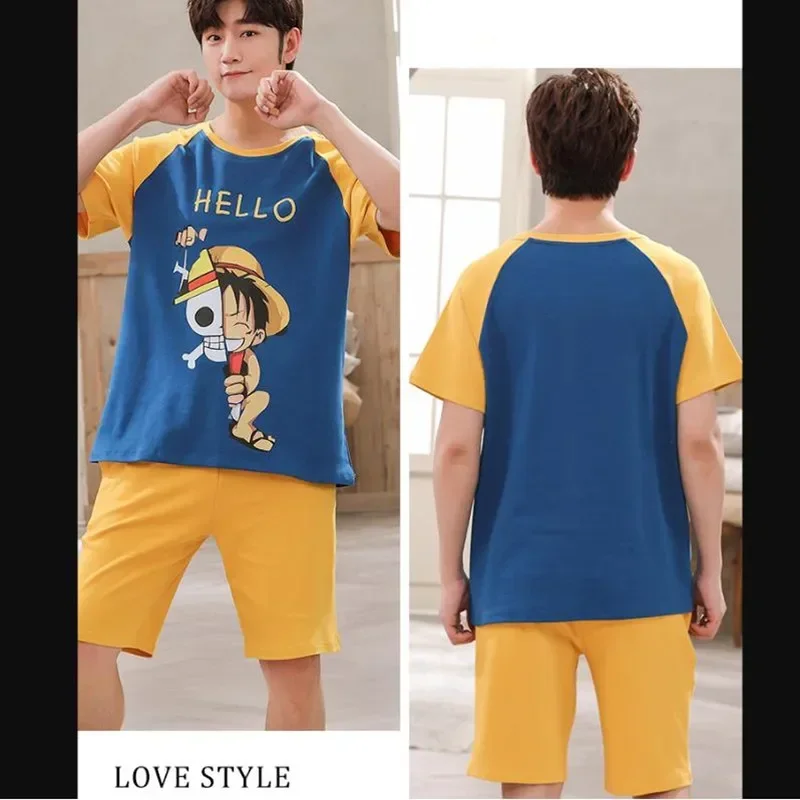 Conjunto de pijamas a juego de pareja de Anime, ropa de dormir de manga corta con estampado de calavera, pijama para amantes de la familia, ropa de dormir acogedora para el hogar, ropa de casa M17