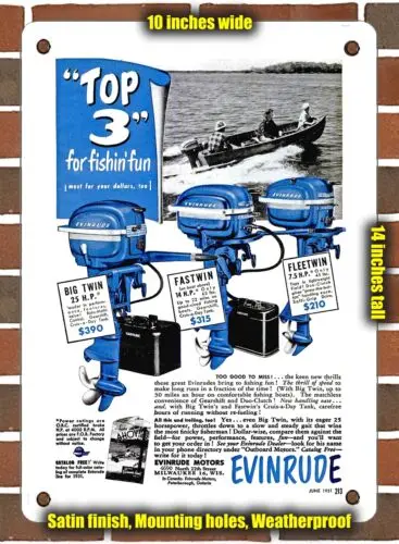 METAL SIGN - 1951 Top 3 for Fishin Fun Evinrude - 10x14 Inches