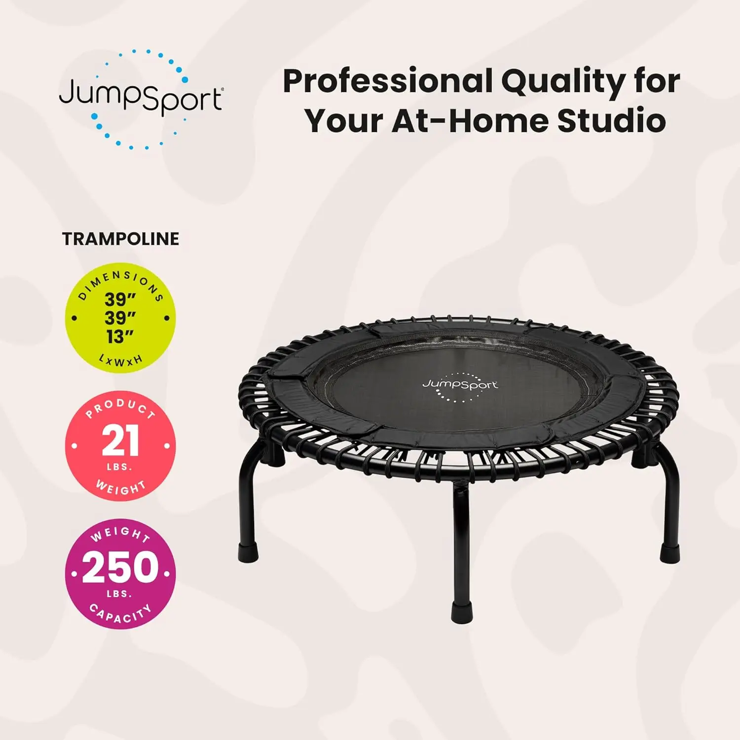Exercise Trampoline, 30 Low-Impact Bungees, Suitable for Indoor Use