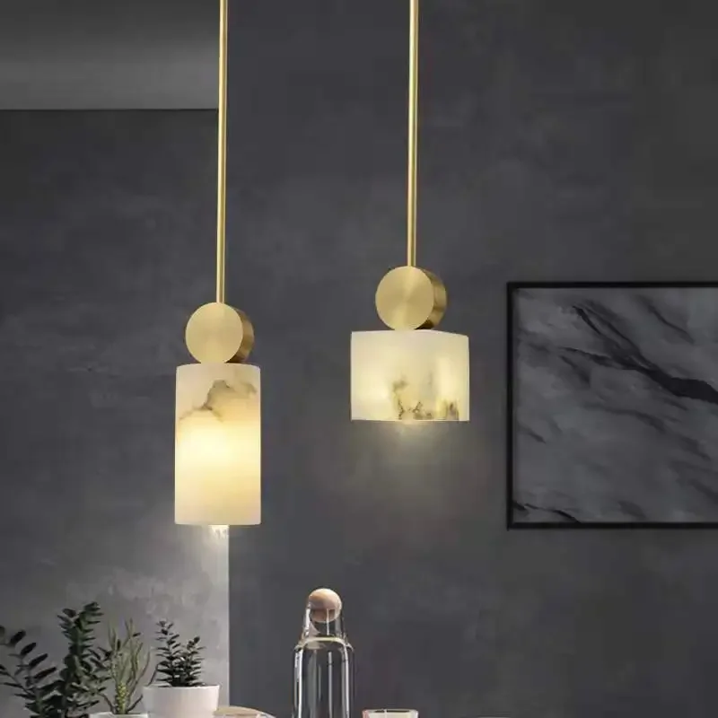 

Simple Bedside Copper Pendant Lights Indoor Lighting Kitchen Dining Room Hanging Lamp Home Decor Marble Chandelier Pendant Lamps