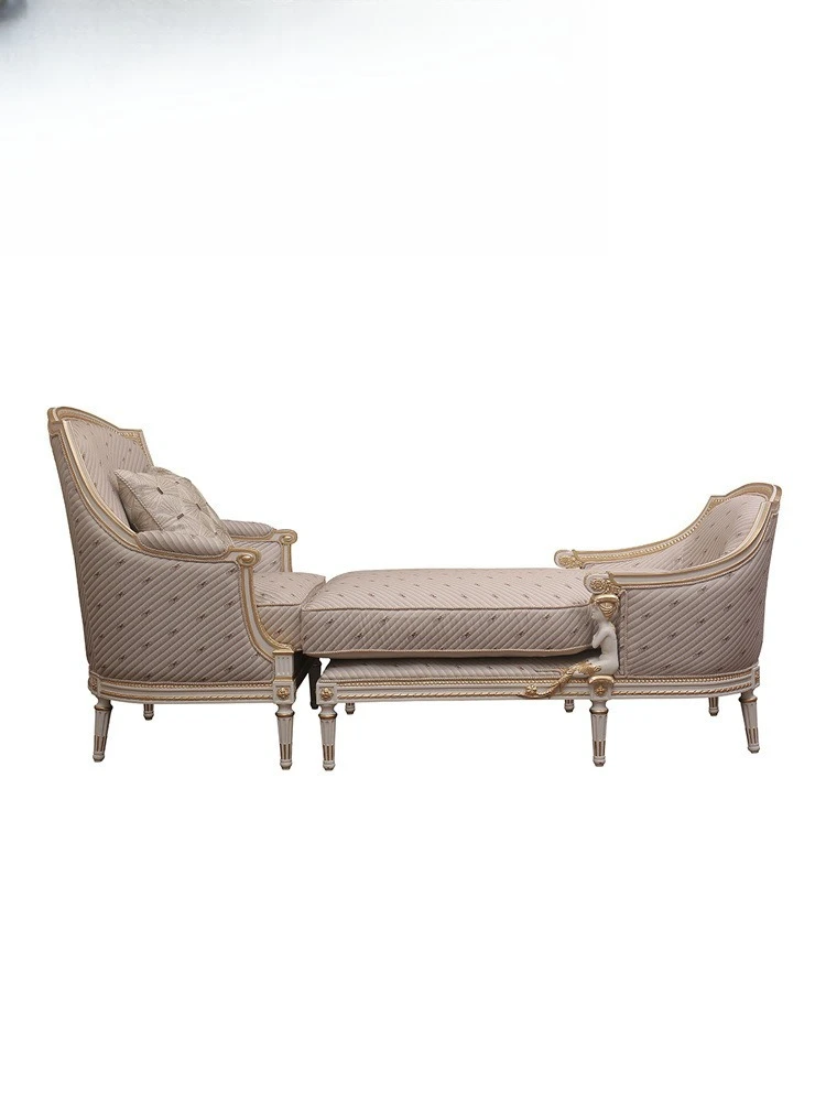 European elegant fabric concubine chair French solid wood hand-carved, villa beauty couch sofa