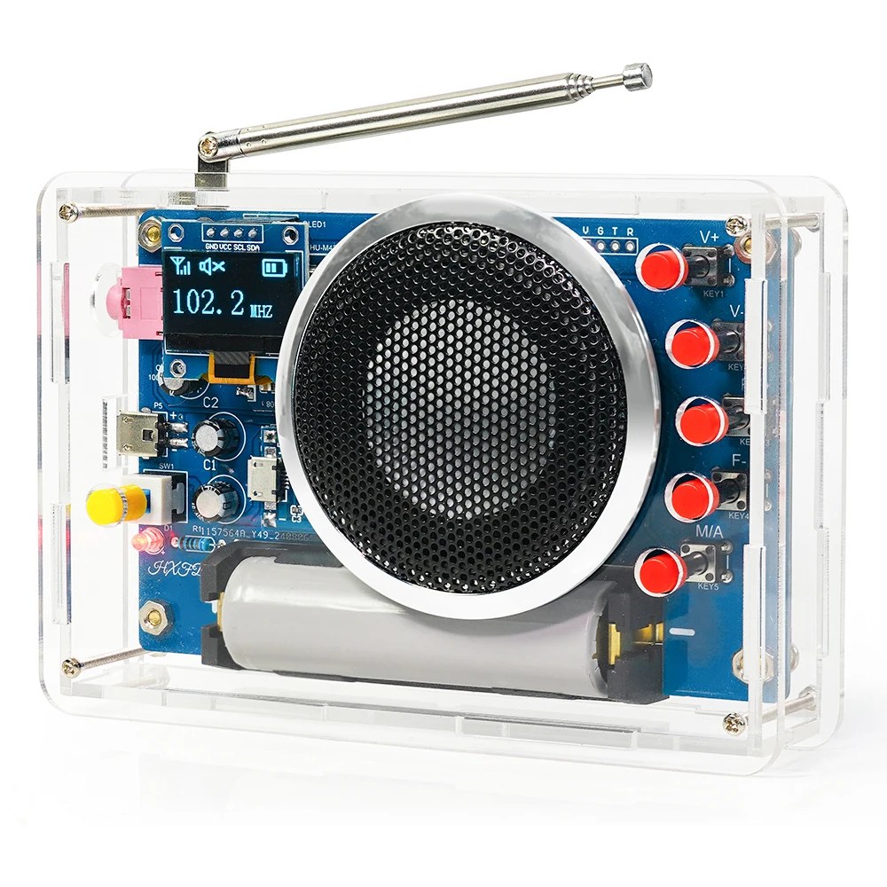 DIY OLED FM Radio Electronic Kit Adjustable Frequency 87-108MHz DIY Soldering Kit RDA5807 Rechargeable Source Full Range Speaker