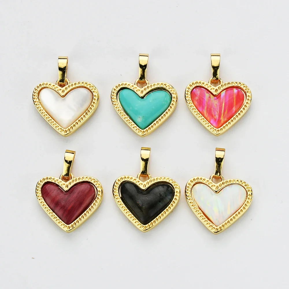 BOROSA 5/10PCS Mix Color Golden Plated Heart Pink Opal Multi-kind Natural Stone Pendant For Women Earrings Necklaces Accessories