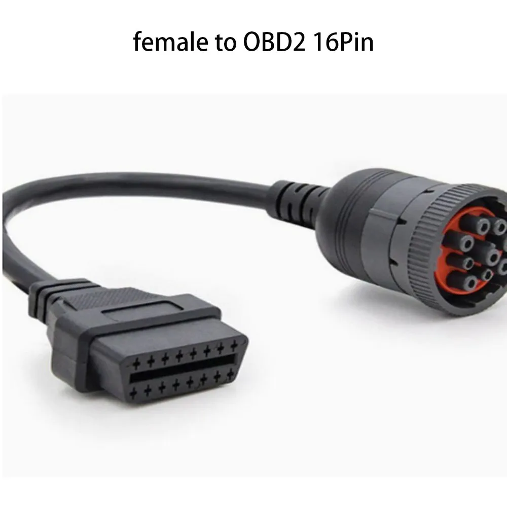 Heavy Duty Truck OBD Conversion Cable OBD1 to OBD2 Adapter with 9 Pin Female Port to Standard 16 Pin OBD2 Interface Universal