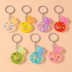 Fashion Candy Colors Swim Ring Keychain Resin Summer Food Popsicle Keyrings for Women Men Car Key Handbag Key Chains DIY Gifts