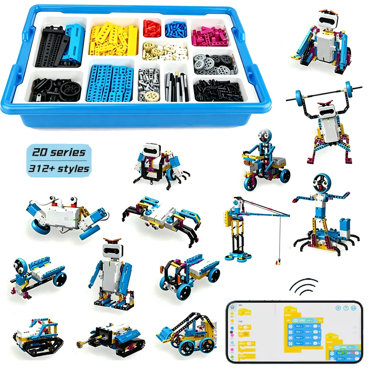 Blocs de construction robotiques électriques programmables, kit d'engrenages mécaniques télécommandés, jouet éducatif interactif STEAM pour les jeunes