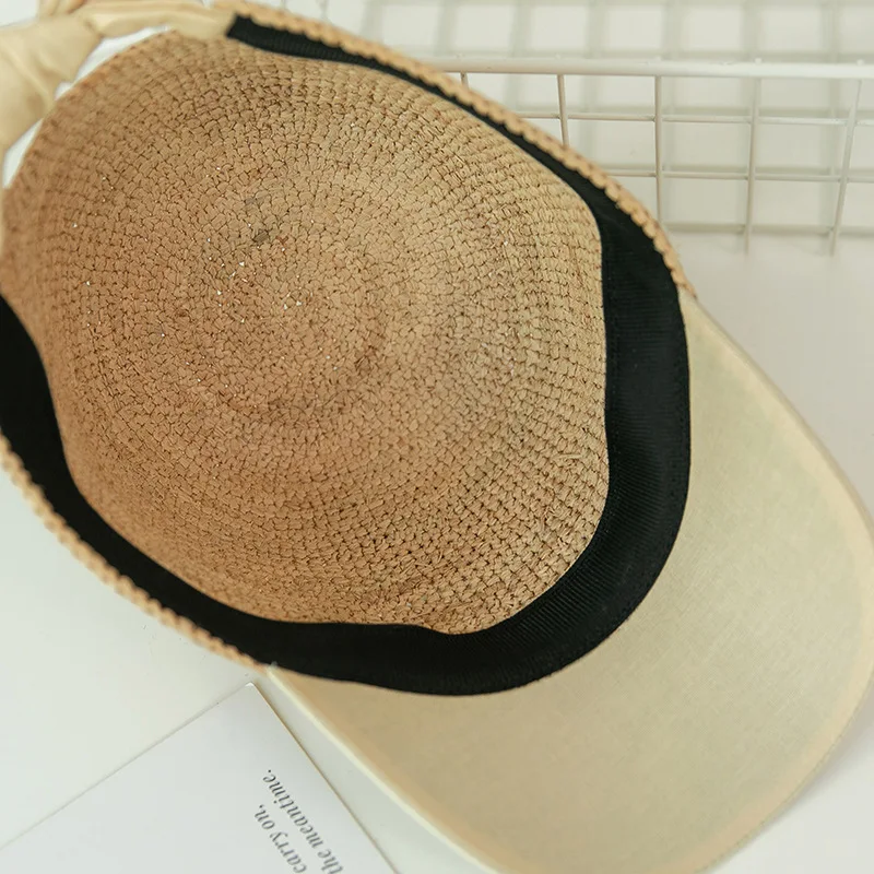 Women\'s fashion bow raffia baseball cap hat street outing shopping sunhat handmade crochet holiday hat rebound cap visor hat