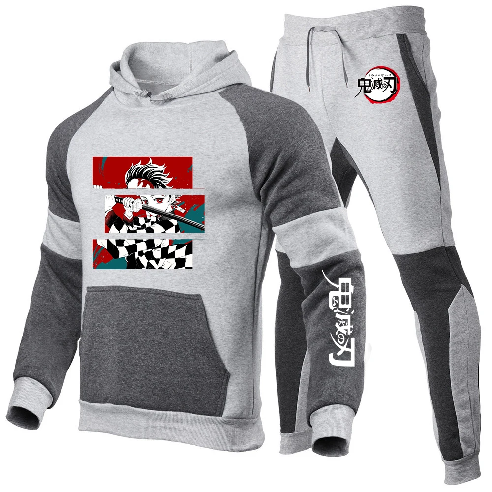 2025 Men's Anime Demon Slayer Tracksuit Casual Jogging Suit Outdoor Set Zipper Hoodies Sweat pant 2pcs Fashion Suits