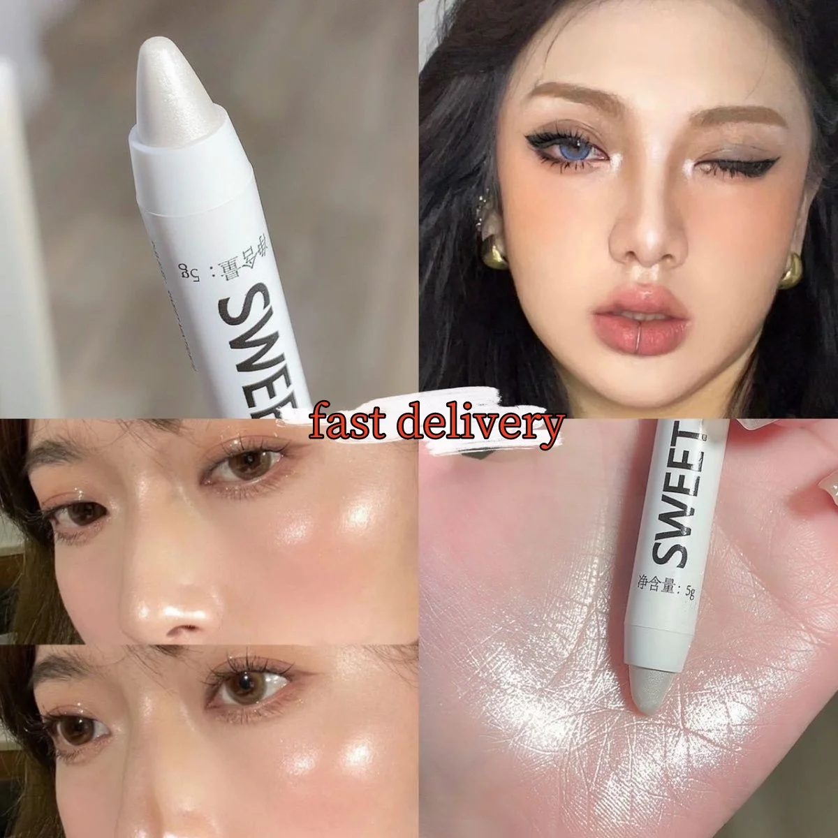 Pearl Eye Shadow Eyeliner White Eye Highlighter Lying Silkworm Brightening Flash Eye Shadow Stick Makeup Cosmetics