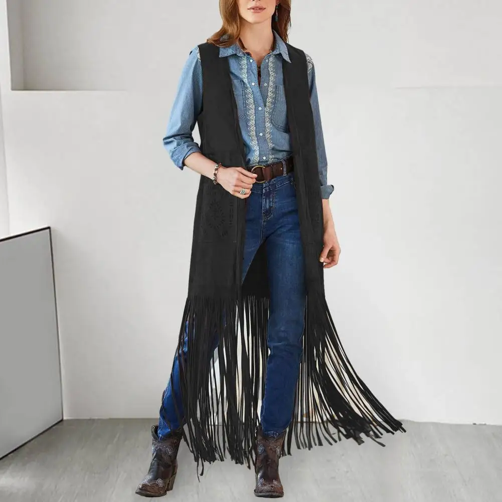 Western Fringed Vest Fringed Vest Boho Chic Fringe Vest with Tassel Detail Cardigan for Women Western Style for Cosplay