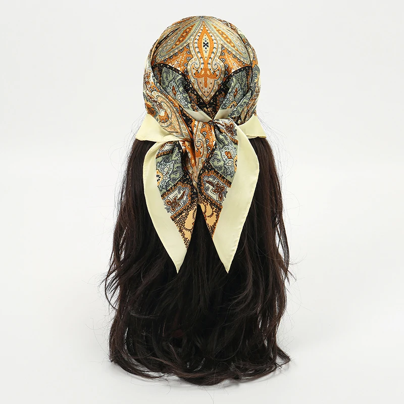 

Luxury Brand 2025 Chain Print Square Silk Scarf for Women Hijab Hair Bands 70cm Neckerchief Female Satin Shawl Ribbon Headband