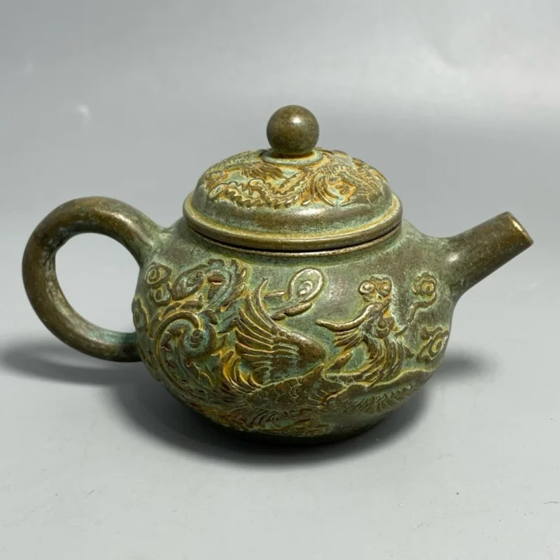 Collection: Bronze Dragon and Phoenix Teapot/Wine Pot, Patinaed, Traditional Home Decor, Tea Ceremony Craft Ornament