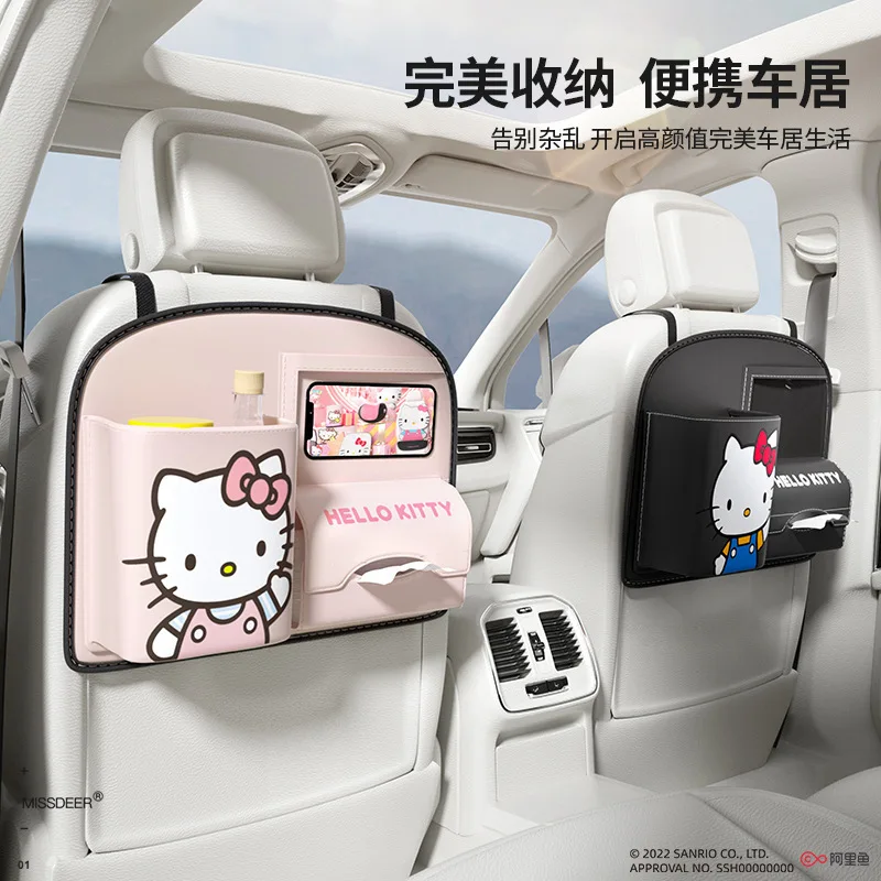 Sanrio Car Seat Back Storage Box Tissue Box Storage Box Mobile Phone Holder Water Cup Holder Cartoon Hello Kitty Car Accessories