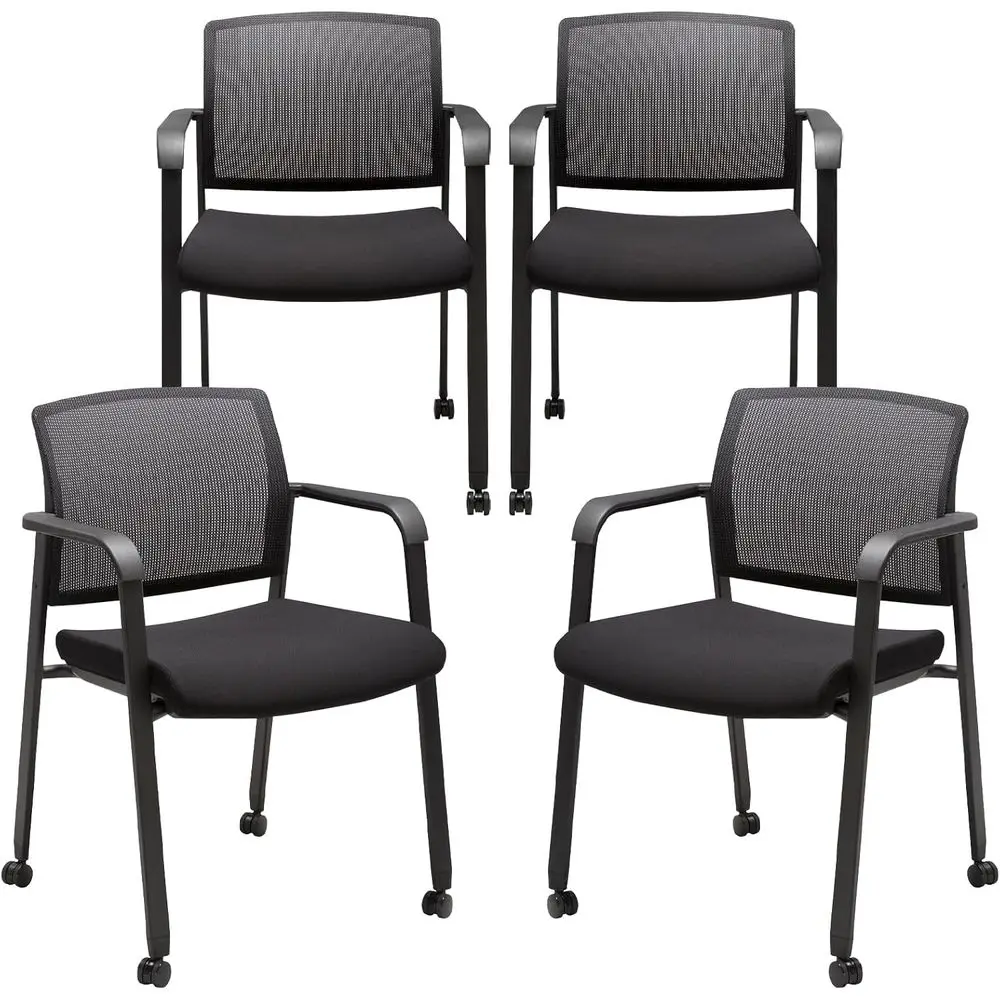 

Upholstered Fabric Seat Mesh Back Chairs with Wheels and Ergonomic Support for Waiting Rooms