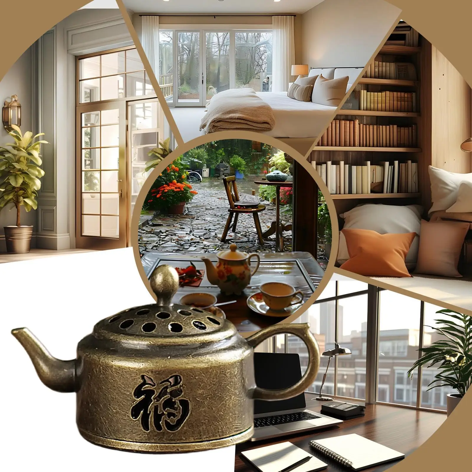 Zinc Alloy Incense Burner Holder Hollow Incense Purify Air Scent Diffuser Tool for Meditation Room Kitchen Bedroom Tea Room