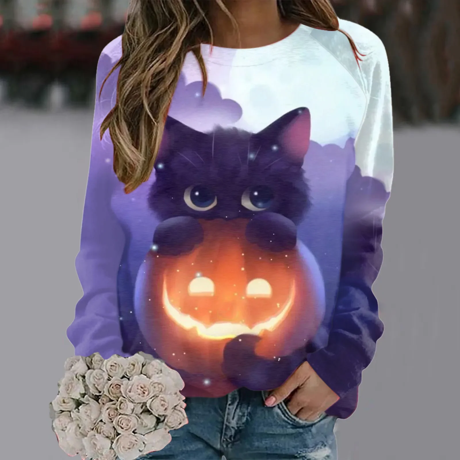 2023 moda Halloween maglietta a maniche lunghe felpa ragazza Harajuku abbigliamento Vintage 3d zucca simpatico gatto stampato felpe con cappuccio