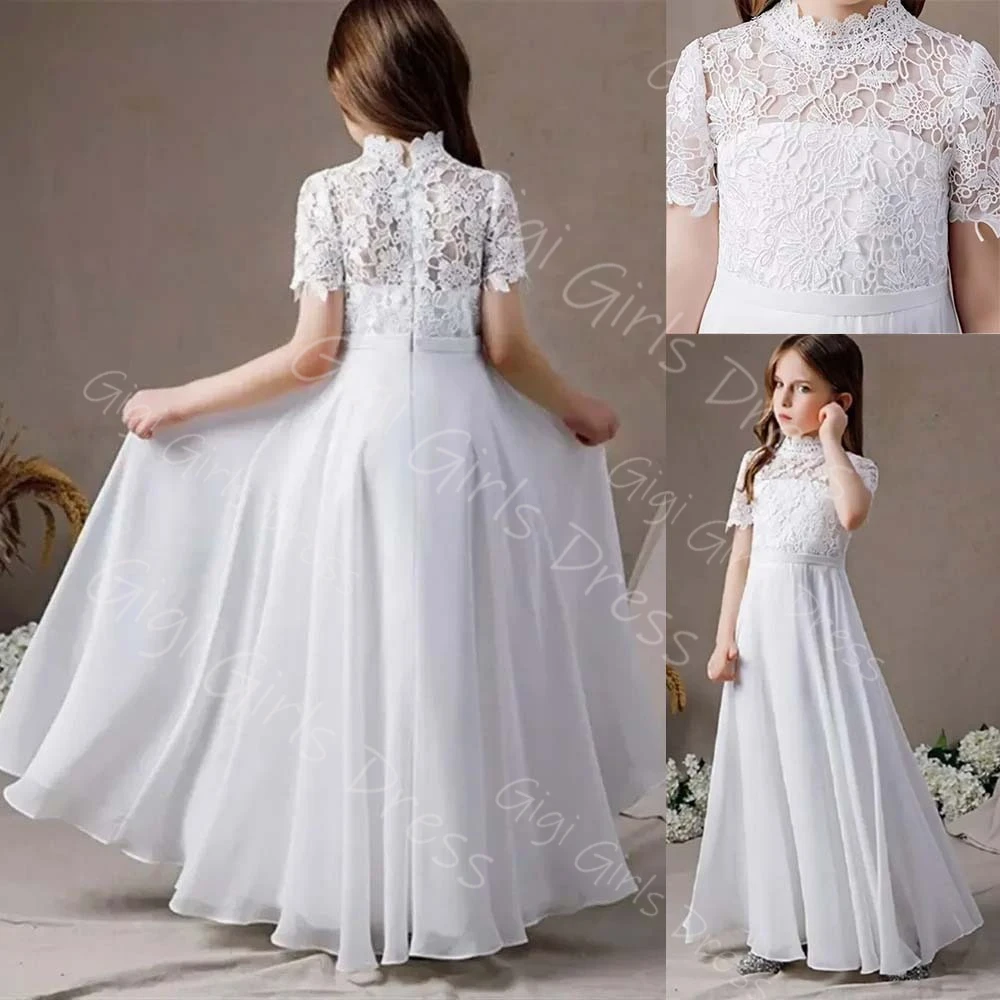 

Мини-свадебное платье трапециевидной формы/принцессы для девочек с цветочным узором, кружевной топ, шифоновая юбка длиной до пола, платье для причастия, платья по индивидуальному заказу