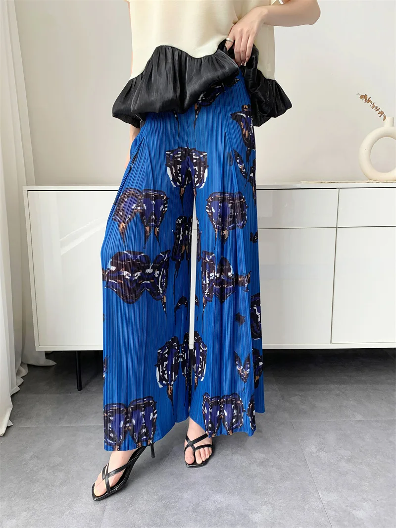 Miyake Style High-end Spring New Bohemian Wide-leg Pants Fashion Pleats Versatile and Thin Pleated Straight Trousers Women