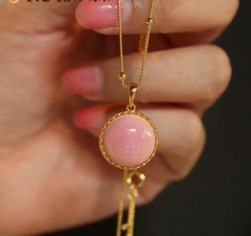 

gogeous 18mm natural pink conch pearl pendant 18inch 925s