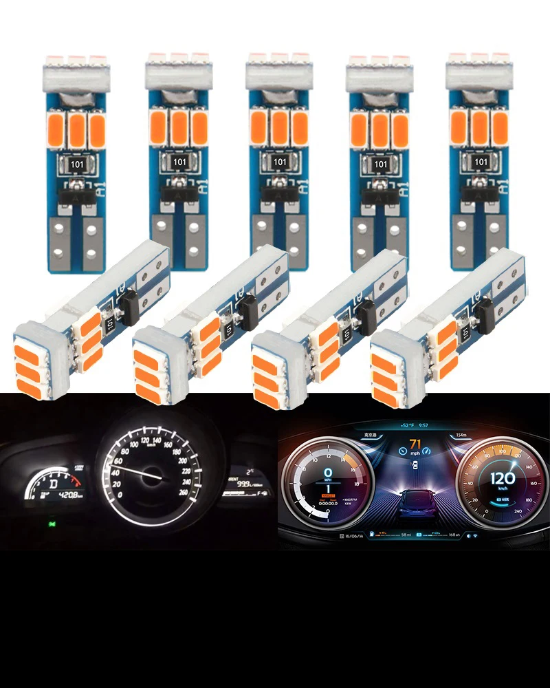 10pcs T5 W3W W1.2W 3014 9SMD Canbus LED Bulb 12V Car Dashboard Gauge Lamps Car Warning Indicator Instrument Cluster Light