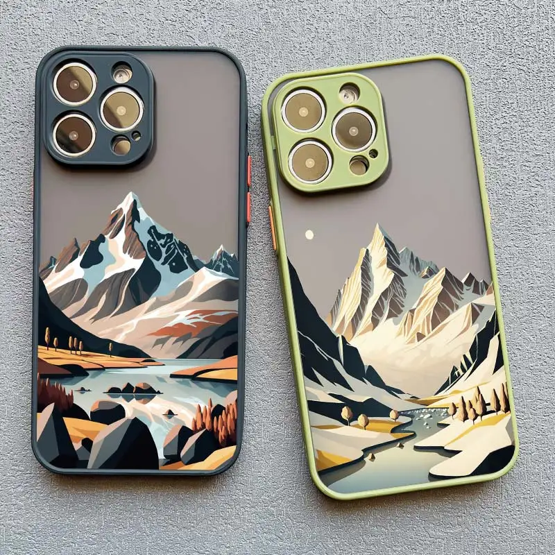 Mountain Peaks Landscape Phone Case for iPhone 16 15 14 Pro Max 13 12 Mini 11 Pro Max XR XS X 15 8 7 Plus SE2 Shockproof Cover