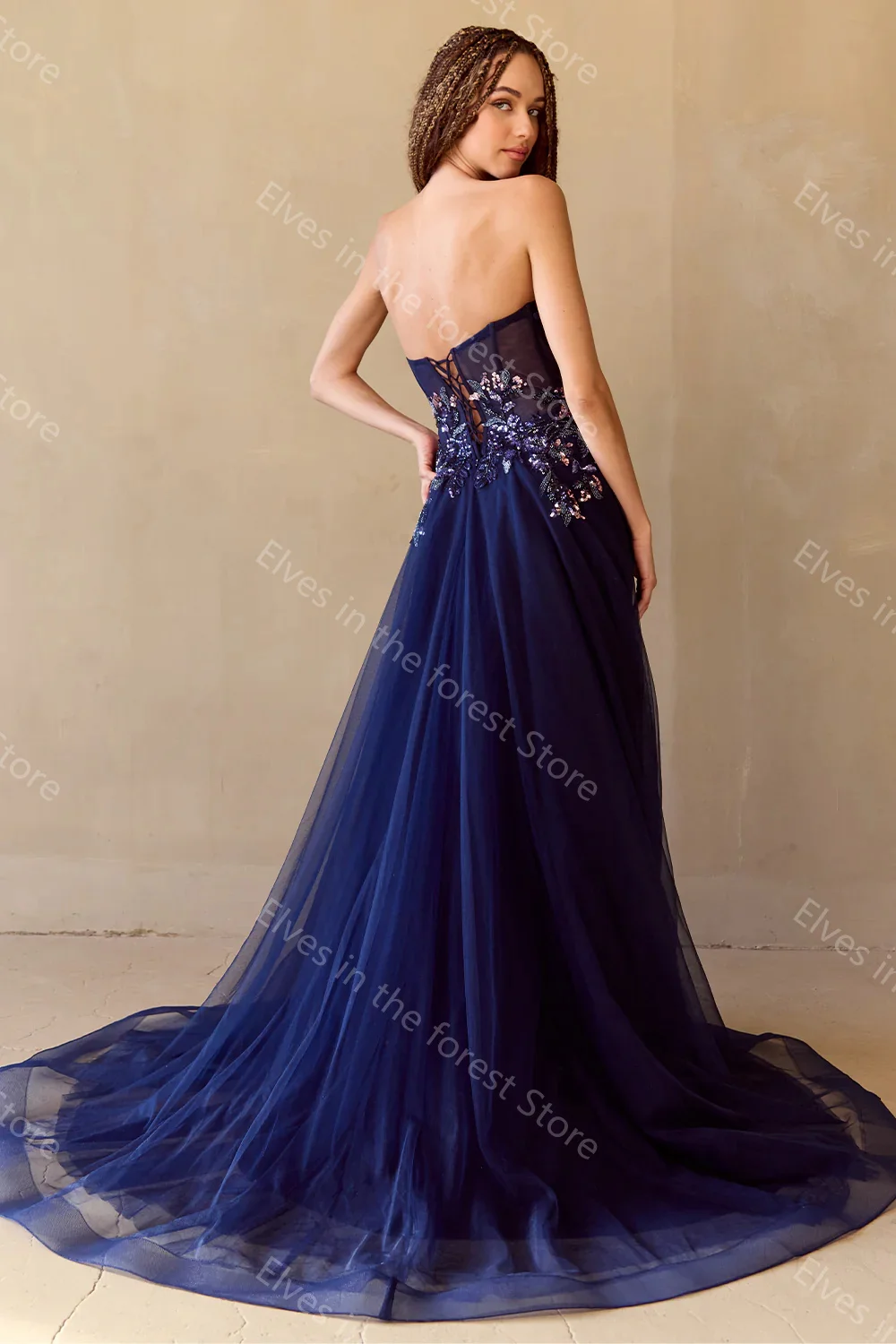 Affascinanti abiti da ballo in tulle Perline di pizzo Abiti da sera senza maniche Abiti da festa formali personalizzati con spacco laterale vintage