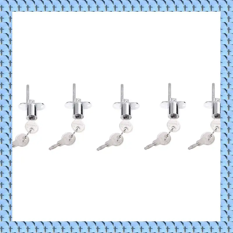 NOCM 5Pcs 19Mm Cylinder Head Diameter Silver Tone Metal Drawer Plunger Lock With 10 Keys