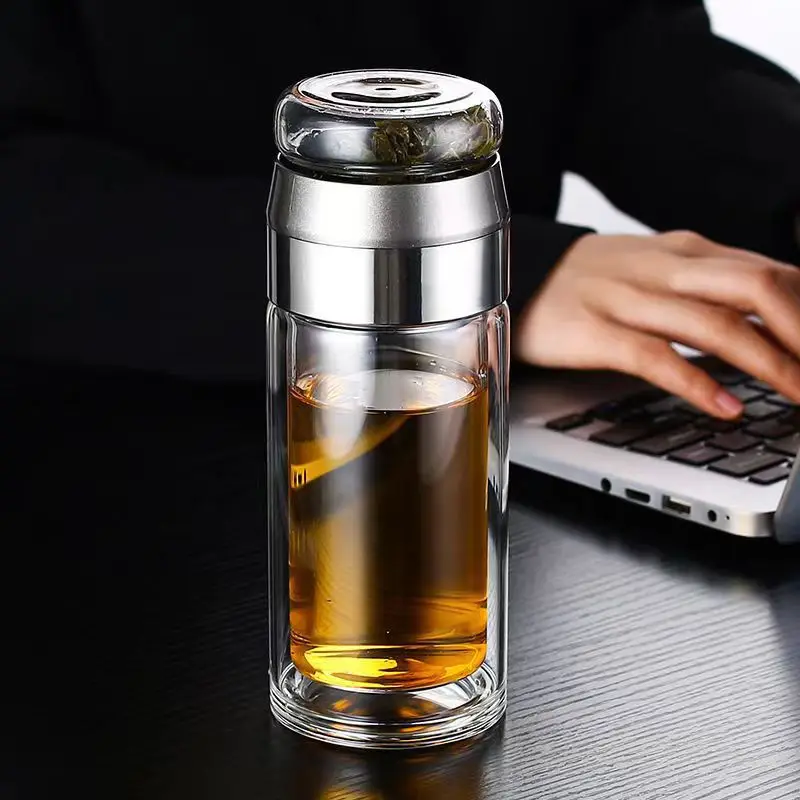 High Borosilicate Glass ater Bottle Double Layer Infuser Tumbler with Filr Drinkware Cup for Brewing Storing