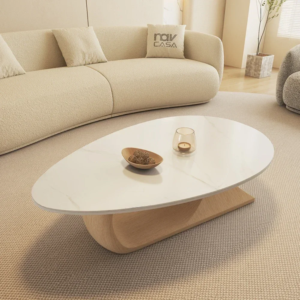 

Oval Stone Plate Coffee Table Living Room Home Silent Cream Style Light Luxury Special-Shaped Creative