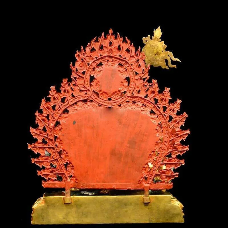 19\'\' Nepal Tibet bronze gold buddhism Wealth buddha Vaishravana Lion Zambala