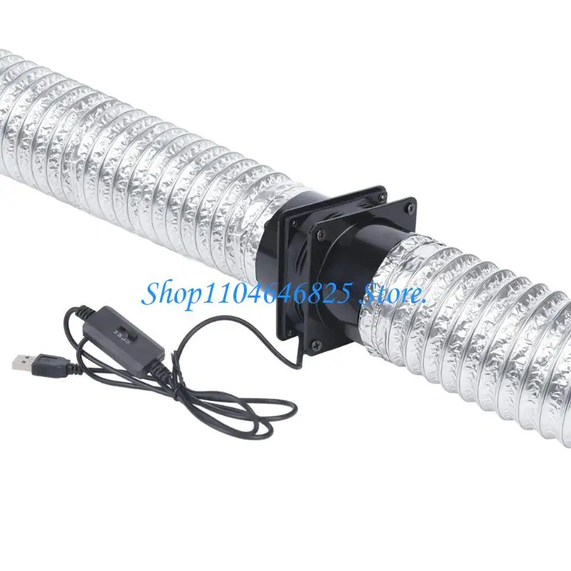 Small Duct Fan with USB Power, Three Speed Selection, 4.3 in Fan Body, 2.9 in Outer Duct Diameter and 69 CFM Rating for Ducted