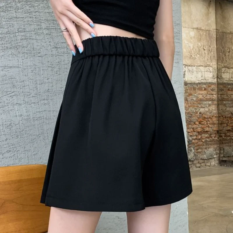 S-5XL pantalones cortos plisados para mujer, diseño sólido, cintura alta, combina con todo, verano, Ulzzang, moda informal, señoras, clásico, gran oferta, Юбка Ж Dön......