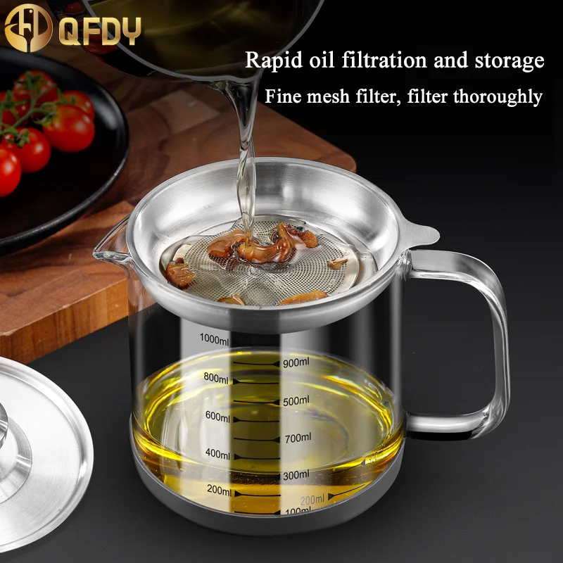 

Glass Oil Filter Pot Container Oil Separator Fine Mesh Strainer Tank Storage gadget useful things for kitchen 1000ml/1500ml