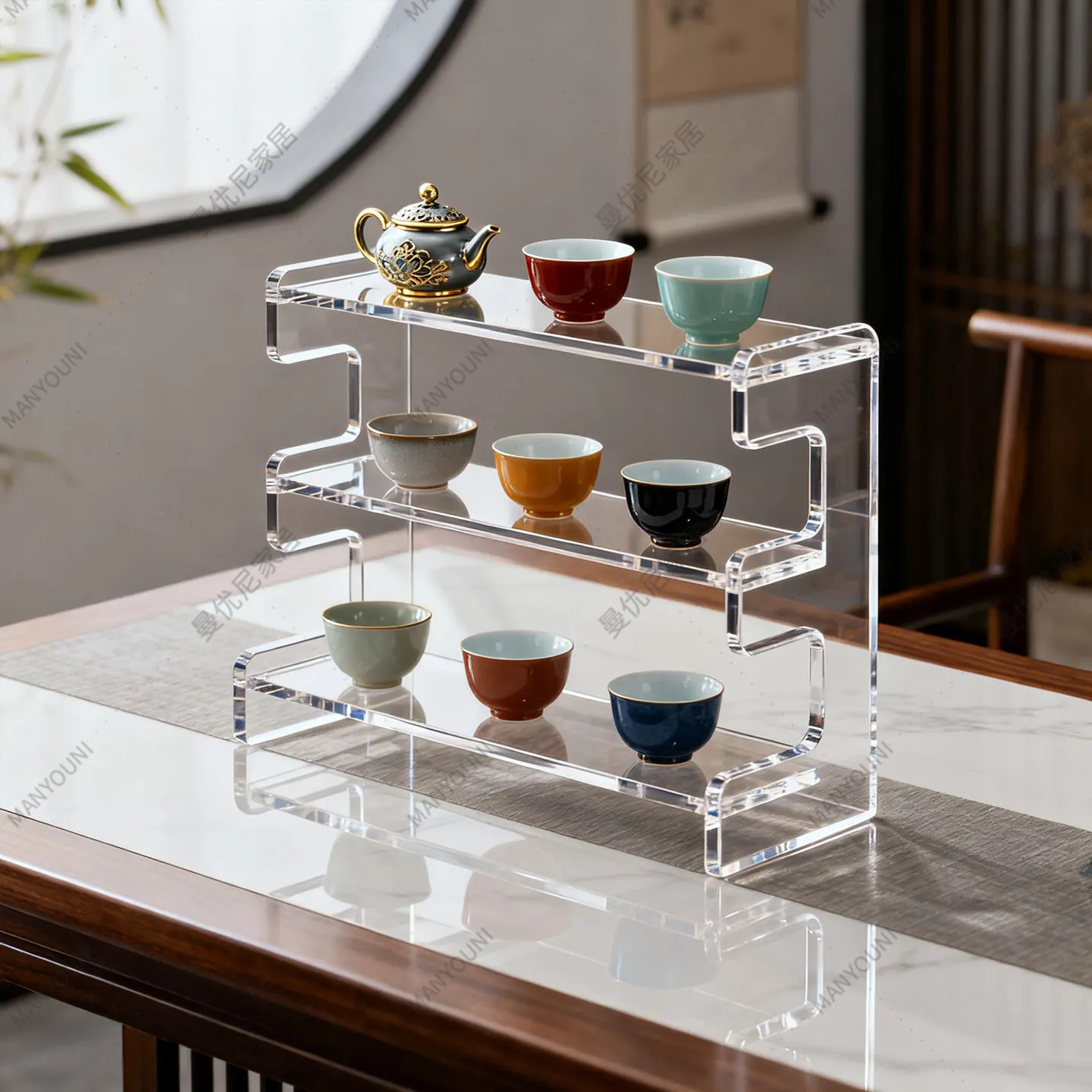 Teacup tea set storage rack, desktop finishing rack, acrylic cup holder, shelf, multi-layer storage water cup rack on the table